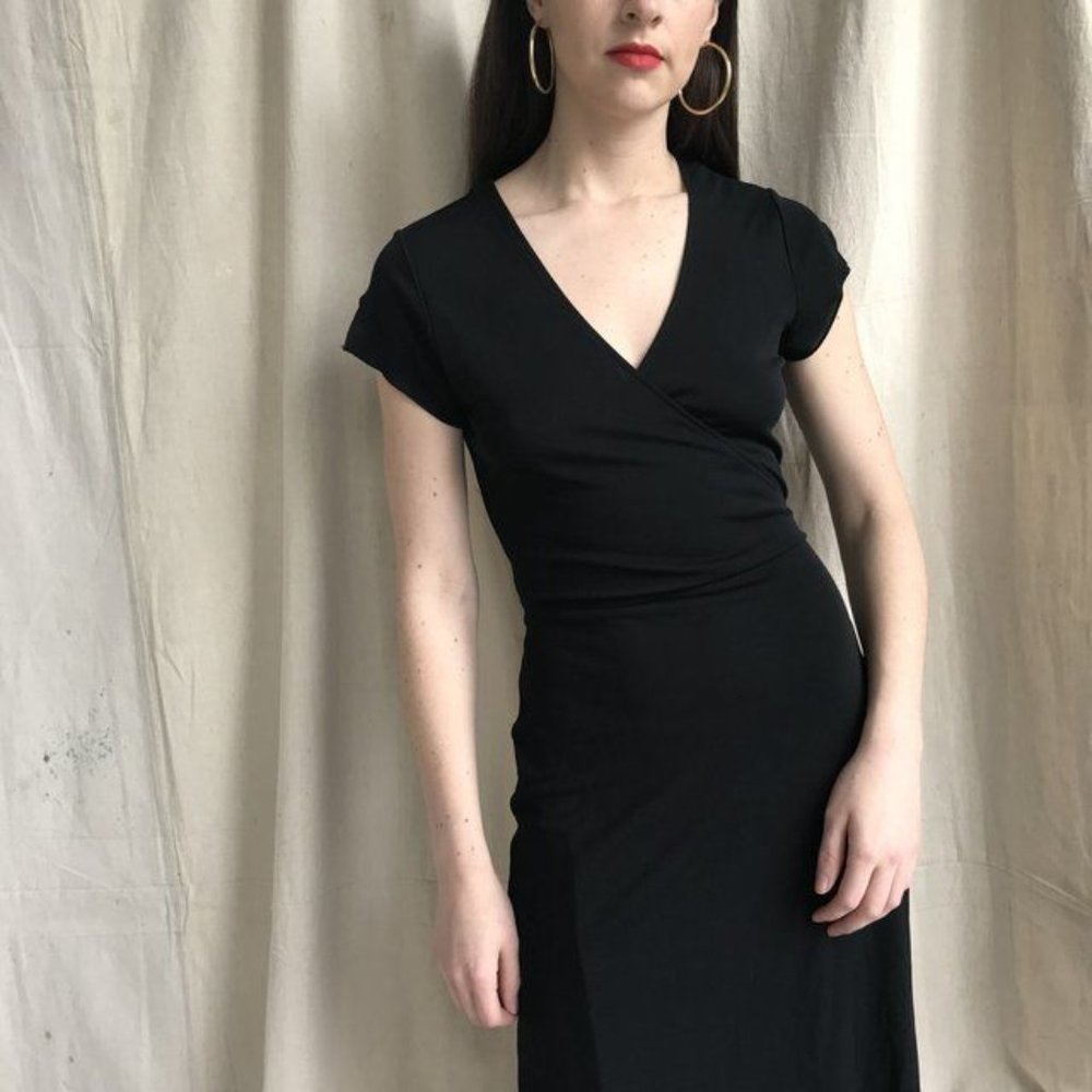 Banana Republic Black Short Sleeve Midi Wrap Dress Size M
